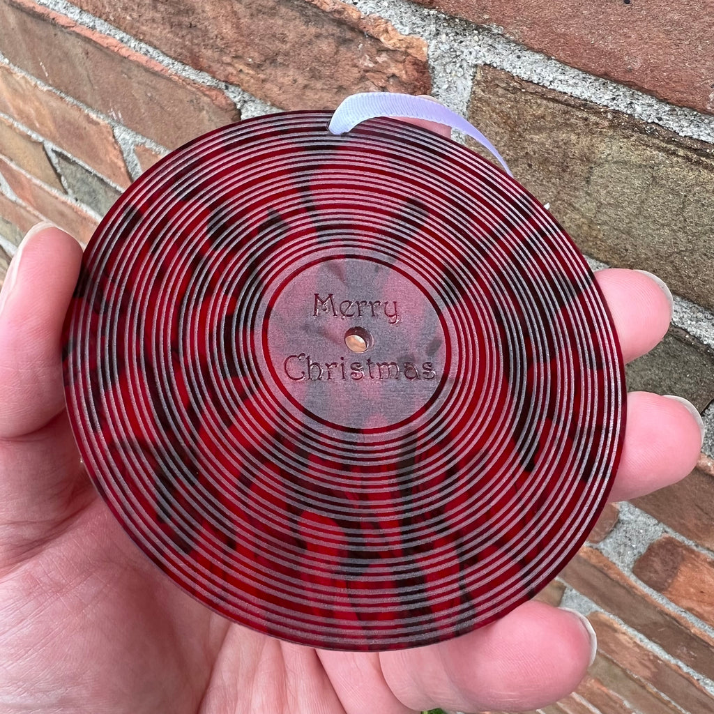 Vinyl Record Christmas Ornament Red With Black Swirl Rustic Records